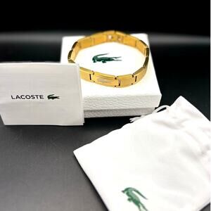 Lacoste Men's Stencil Ion Plated Gold Tone Stainless Steel Link Bracelet NIB